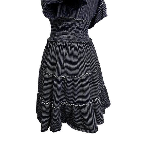 Max Studio Stripe Ruffle Tier Wrap Coquette Cute Mini Dress - Picture 9 of 13